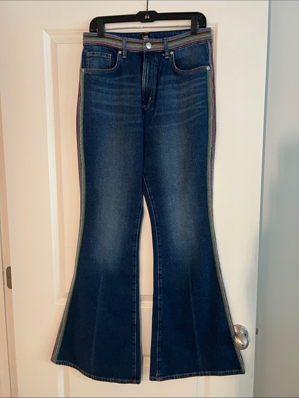 Lee Dark Blue Flare Jeans with Rainbow Side Trim